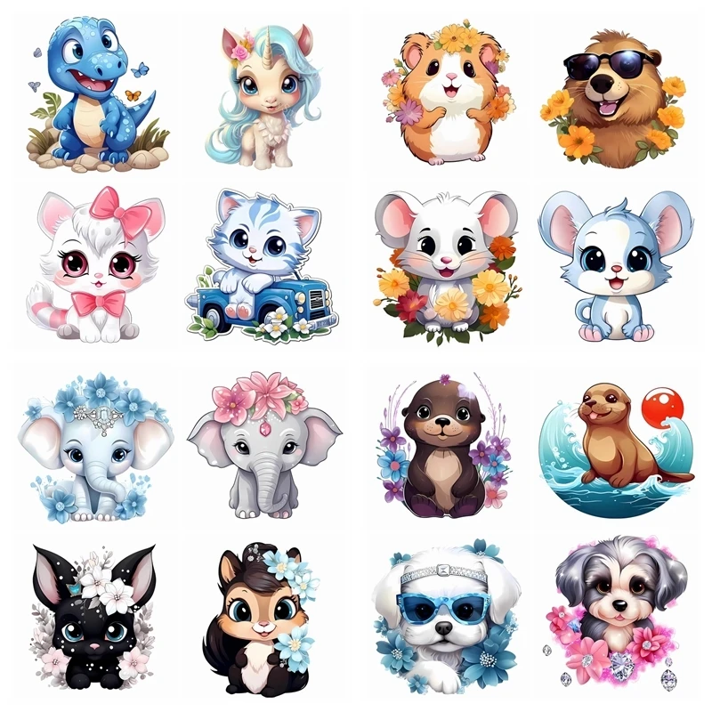 

20cm Animal Dinosaur Elephant Iron-On Transfers Sticker For T-Shirts DIY Cat Dolphin Leopard Heat Transfer for Clothes Stickers