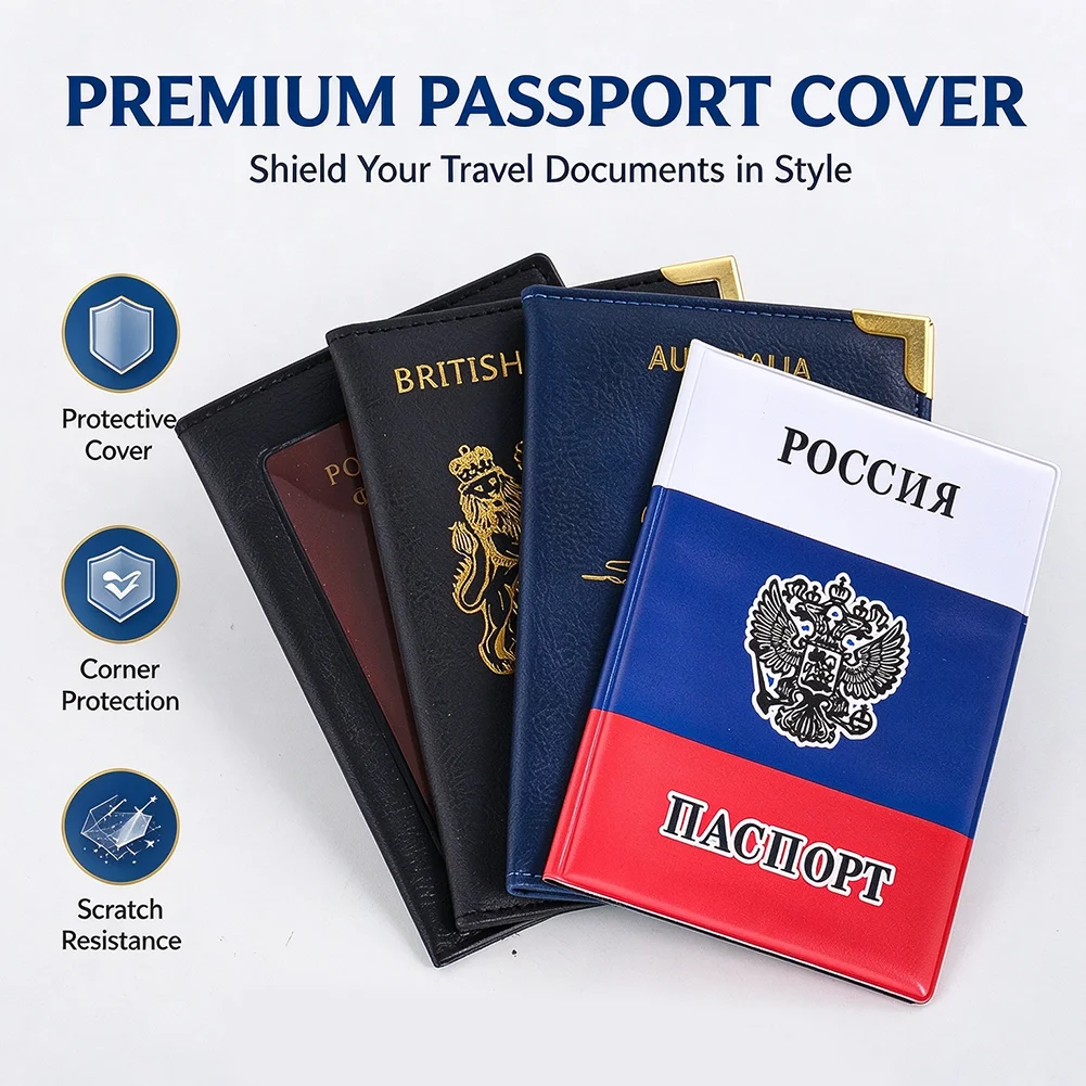 PU Leather Passport Holder for Russian British Australian Soft Touch Crease Resistant Nice Designed for International Travelers