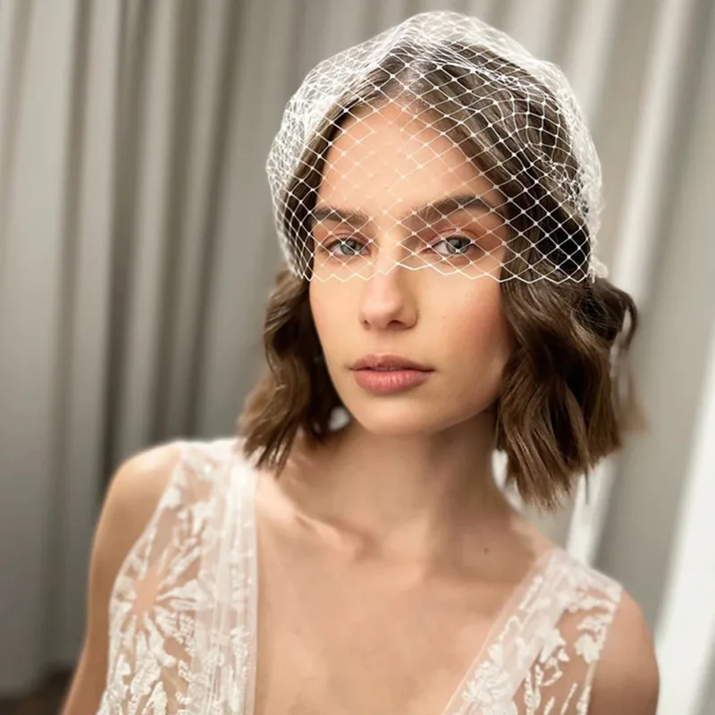 Woman Wedding Party minimalist white birdcage veil Elegant Bride Photography Lace Face Covering Veils Accessories