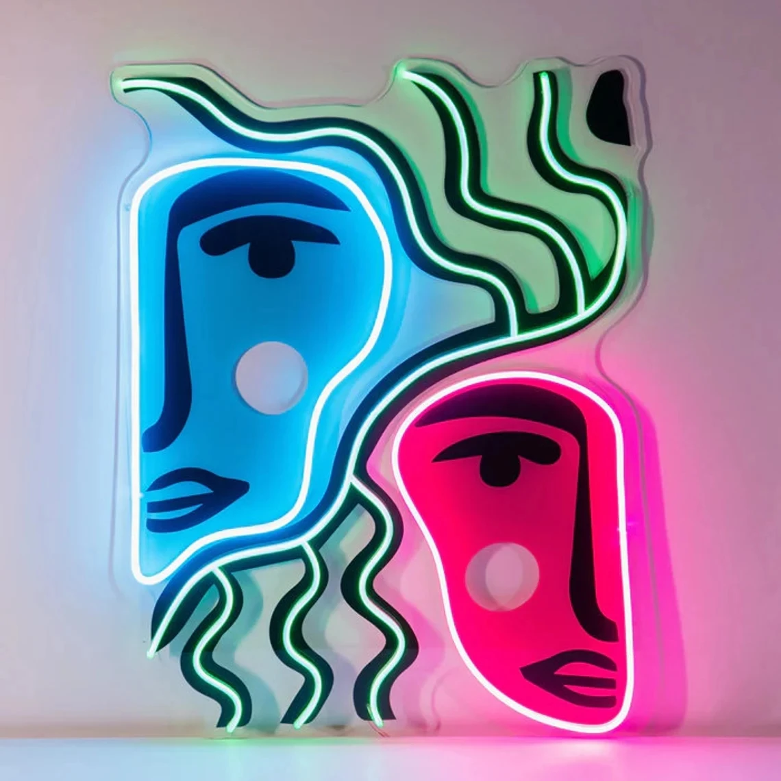 Custom Personalized Picasso Two Faces Painting Neon Led Light Sign for Couple and Abstract Neon Home Decor House Wall Hanging Ar