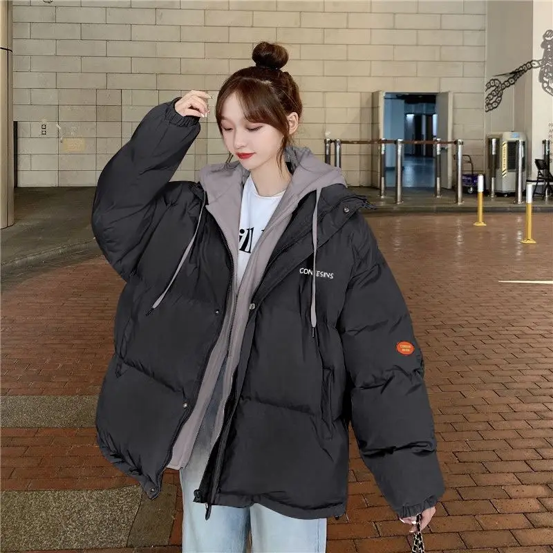 

Korean Version Women's Winter Down Cotton-Padded Jacket Thickened Loose Girl's Student False Two-Piece Warm Puffer Jacket Coat