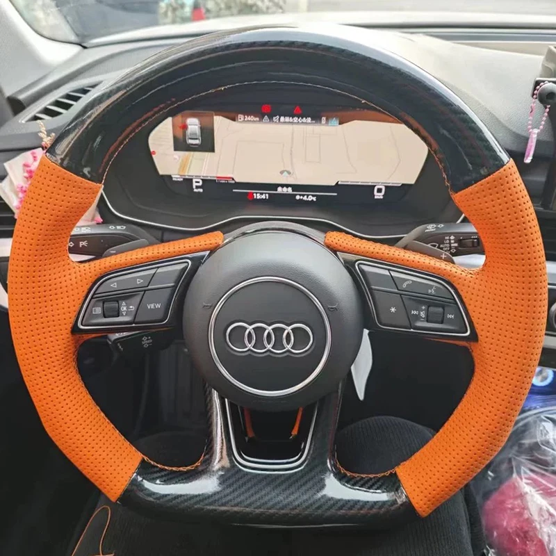 Hand Stitched black suede carbon fibre non-slip Steering Wheel Cover For Audi A3 (8V) A4 (B9) Avant A5(F5) A1 (8X) Sportback Q2