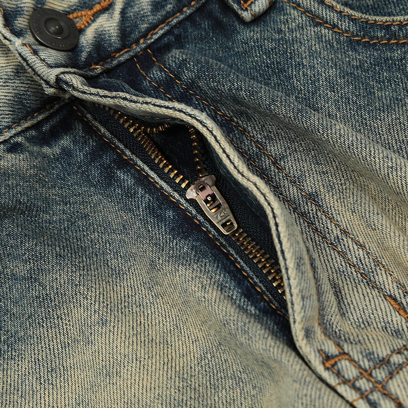 UPRAKF Streetwear Faded Blue Jeans Pocket Denim Pants Pantalones Streetwear Basic High Street Distressed Casual