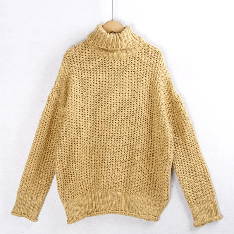 

High Collar Knitted Sweater Winter New Sle Overhead Thiened Pure Color Warm Long Sve Woolen Knitwear for Women