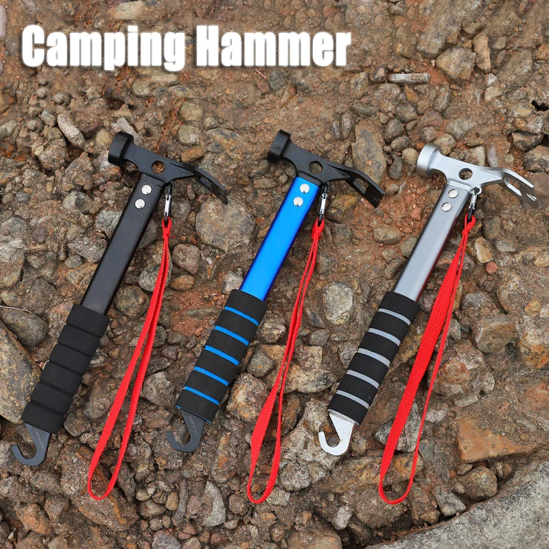 Outdoor Tent Nails Hammer, Camping Portable Aluminum Alloy Hammer, Anti Slip And Shockproof Sponge Handle Hammer