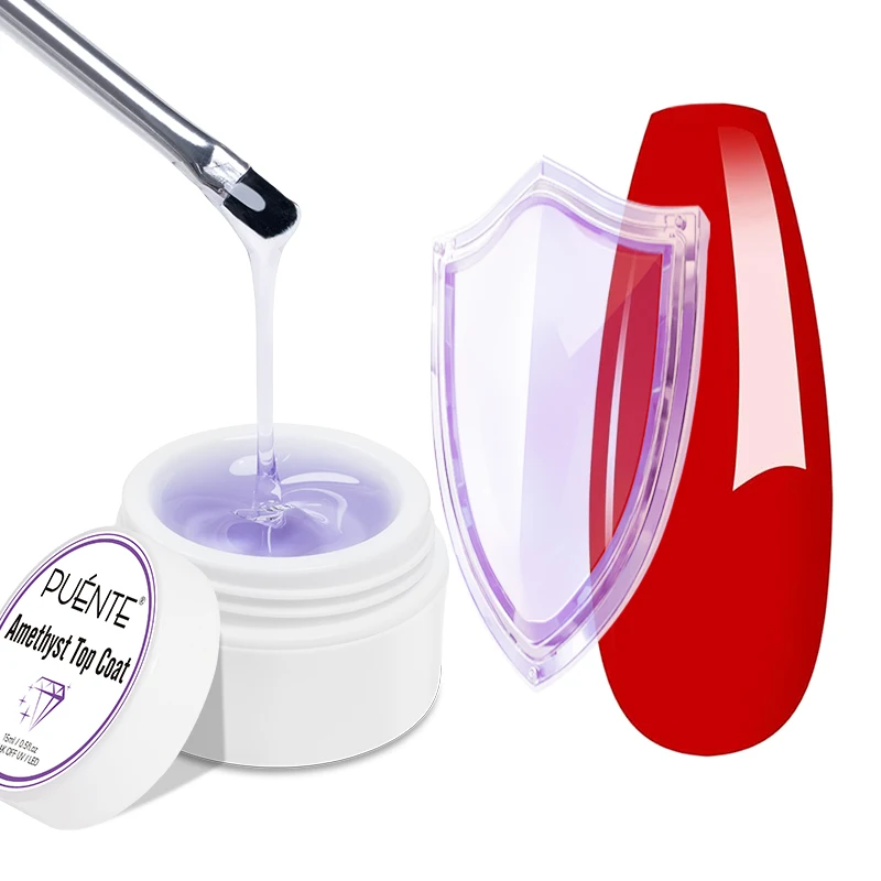 PUENTE 15ml Non-Wipe Amethyst Top Coat Super Bright For Nail Contrusion 3D Wave Line Chrome Design Soak Off UV Gel Nail Polish