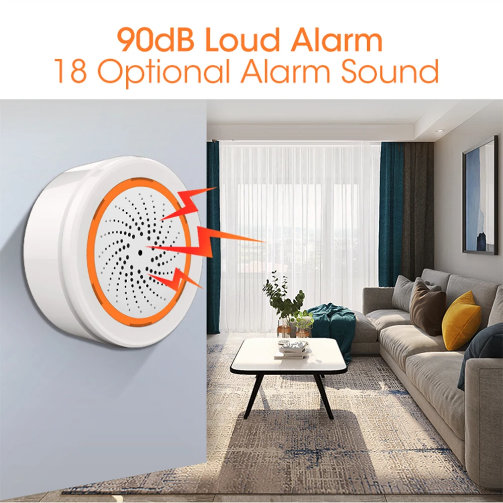 Tuya Zigbee Smart Siren Alarm For Home Security with Strobe Alerts Support USB Cable Power UP Works With TUYA Smart Hub