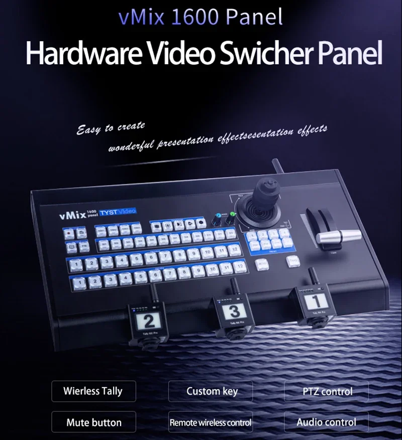 TYSTVideo vMix 1600 Panel Video Switcher with Wireless Tally Light Function for Live Streaming PTZ Remote Control