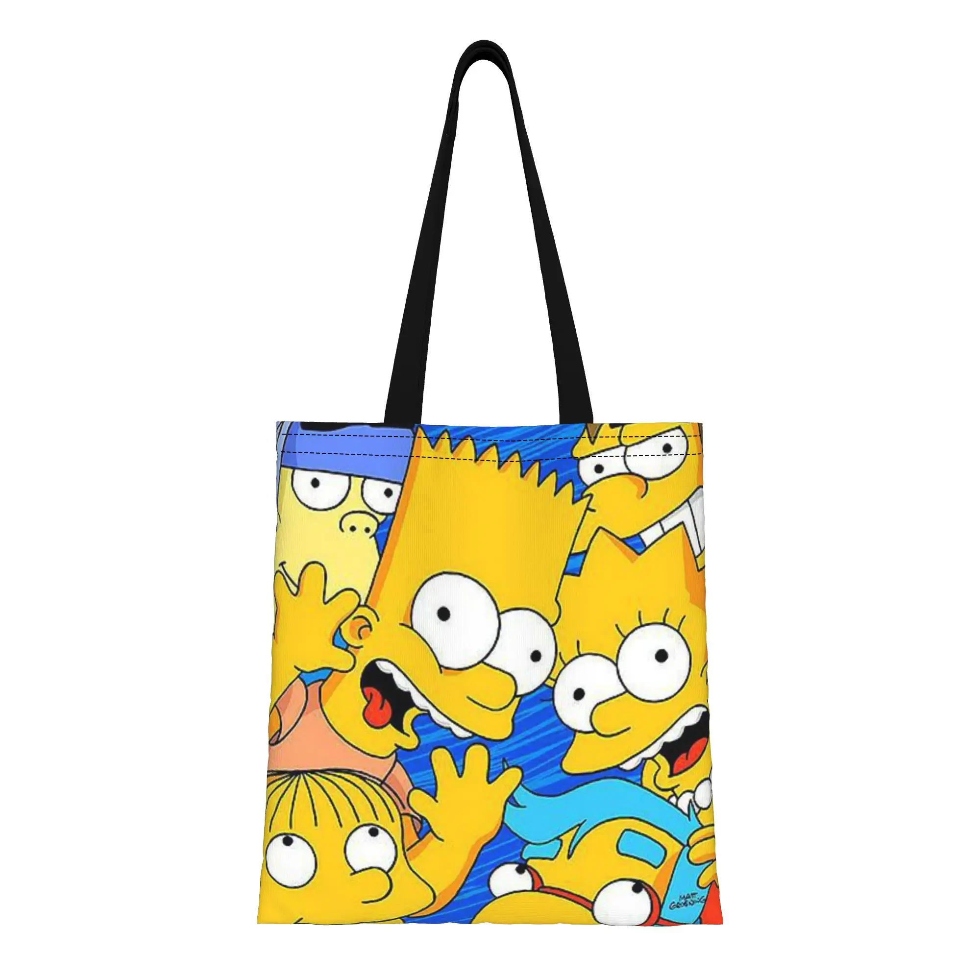 

Сезон «Снова в школу»: Желтая холщовая сумка-тоут с персонажами аниме и Симпсонами, идеально подходит для покупок, женская сумка с верхней ручкой.