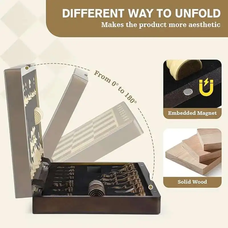 لوحة خشبية مغناطيسية جديدة 38 سم/15 بوصة 2 في 1 لعبة الداما مجموعة لعبة لوحية قابلة للطي مع لوح سفر محمول ملكي إضافي