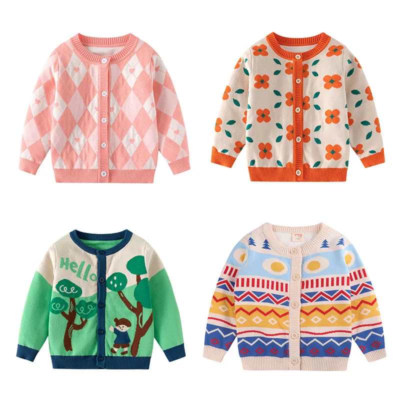 

Jumping Meters 3-7T Open Stitch Autumn Winter Girls Sweaters Kids Clothing Long Sleeve Buttons Baby Costume