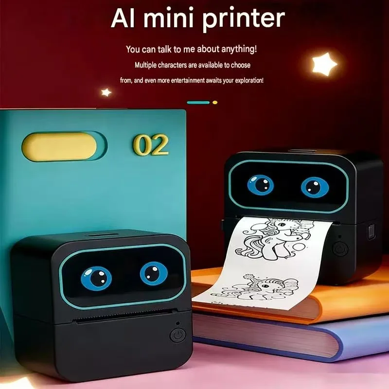 AI Voice Thermal Printer, Kids Educational Drawing Toy, Portable Cartoon Printer for Students