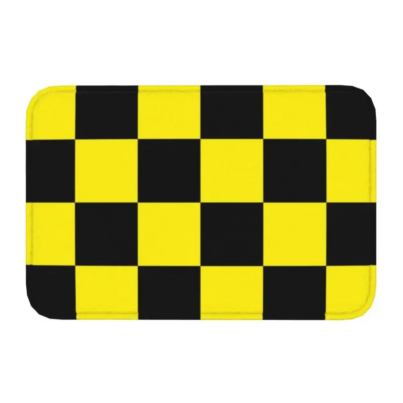 Black Yellow Checkered Front Door Mat Anti-Slip Outdoor Absorbent Plaid Doormat Living Room Entrance Rug Carpet