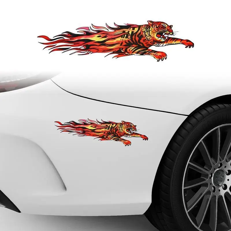 Creative Car Body Scratch Cover Sticker Tiger Flame Cartoon Decal For Electric Vehicle Automobile Personalized Decoration