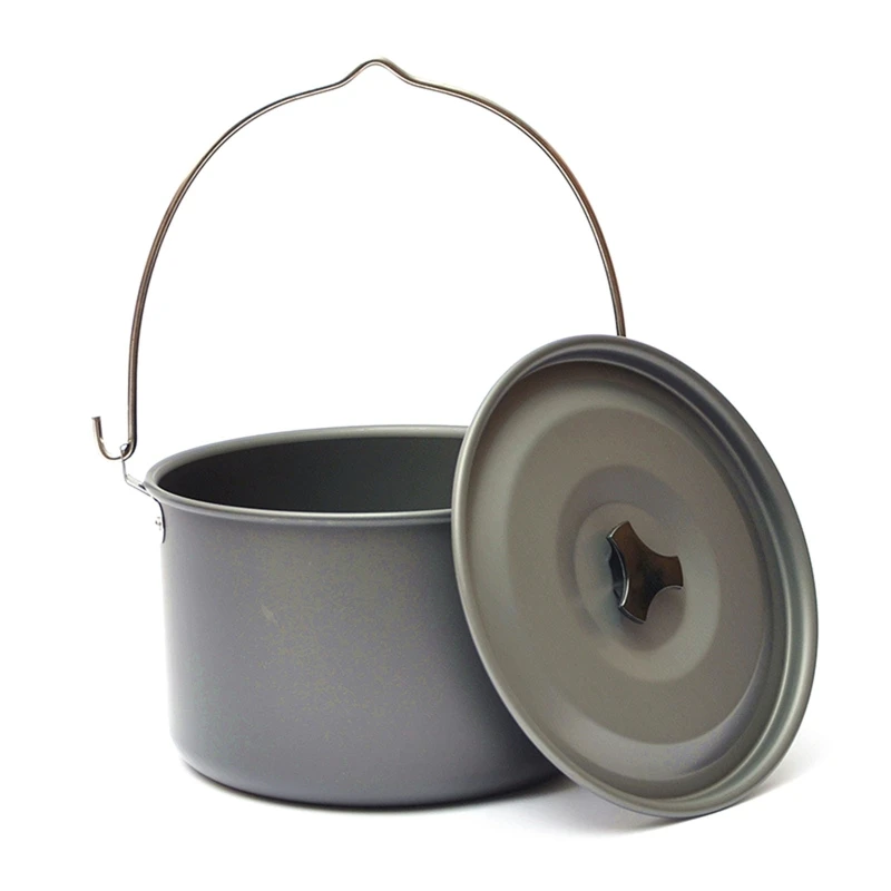 

Aluminum Alloy Camping Hanging Pot Large Capacity Outdoor Tableware Cookware Hiking Cooking Pots for Campfire Dropship