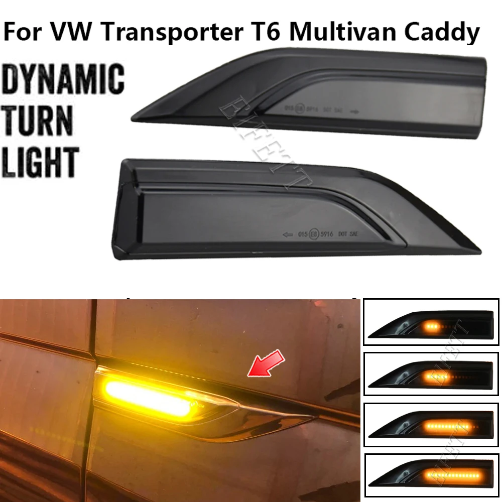 New 2 Pieces For VW Transporter T6 Multivan Caddy 2015-2019 Led Dynamic Side Marker Turn Signal Light Sequential Blinker Light