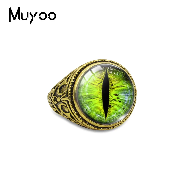 2019 New Vintage Punk Green Dragon Eyes Vintage Rings Jewelry Dragon Eye Art Photo Glass Cabochon Adjustable Rings