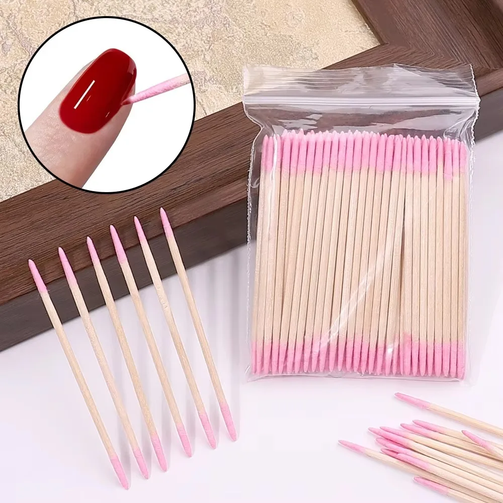 Wooden Cotton Nails Wood Cotton Swab Head Manicure Detail Corrector Clean Sticks Bud Tip Nail Polish Remover Art Tool