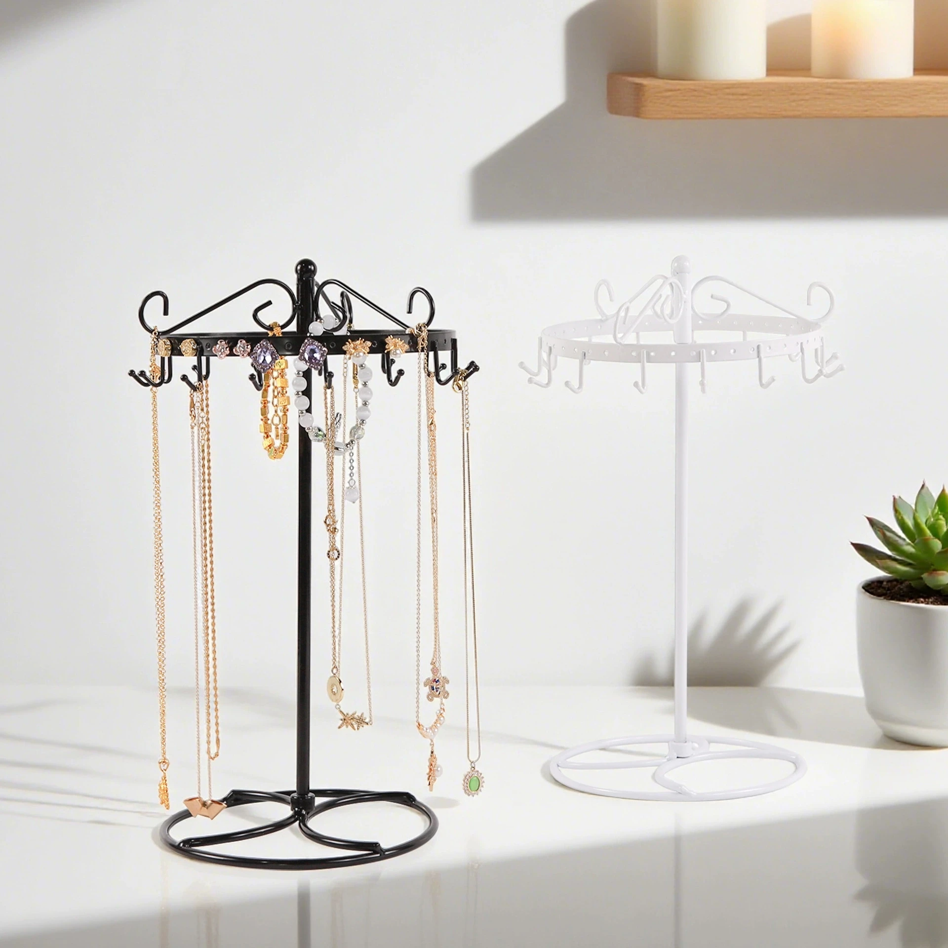 

Модная металлическая стойка для демонстрации ювелирных изделий, настольное вращающееся ожерелье, браслет, длинная цепочка, серьги, подвесная подставка для хранения, витрина, реквизит
