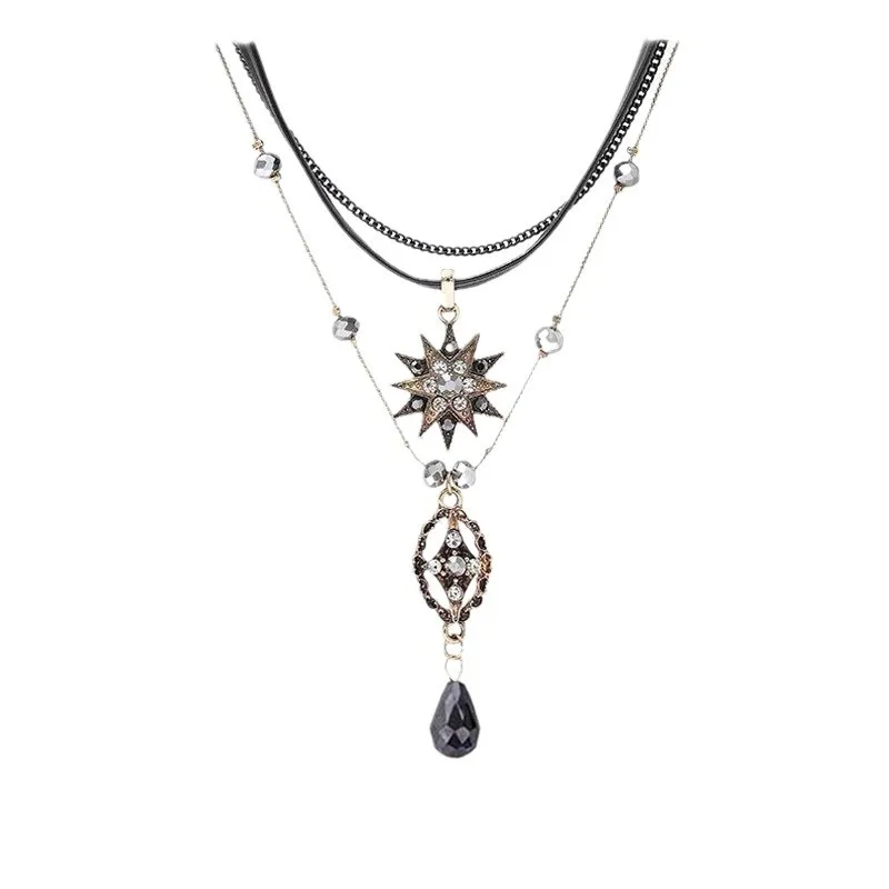 Niche dark multi-layer hollow baroque necklace female retro choker temperament princess exotic stacked with collarbone chain