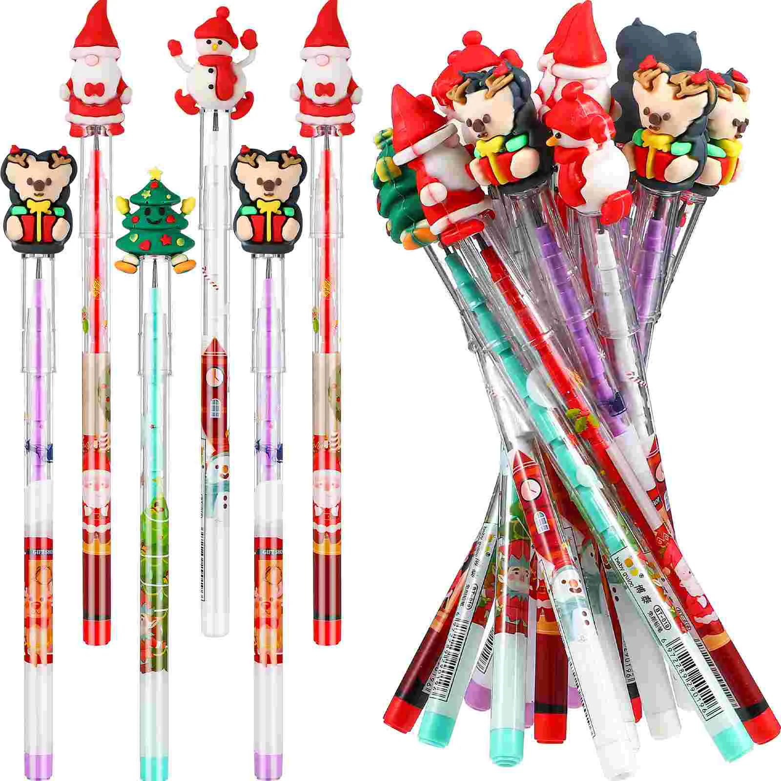 Pencil Santa Claus Pencils Stacking Tip Cute with Eraser Creative Push for Christmas Party Favor Pvc Stackable Bulk Gift