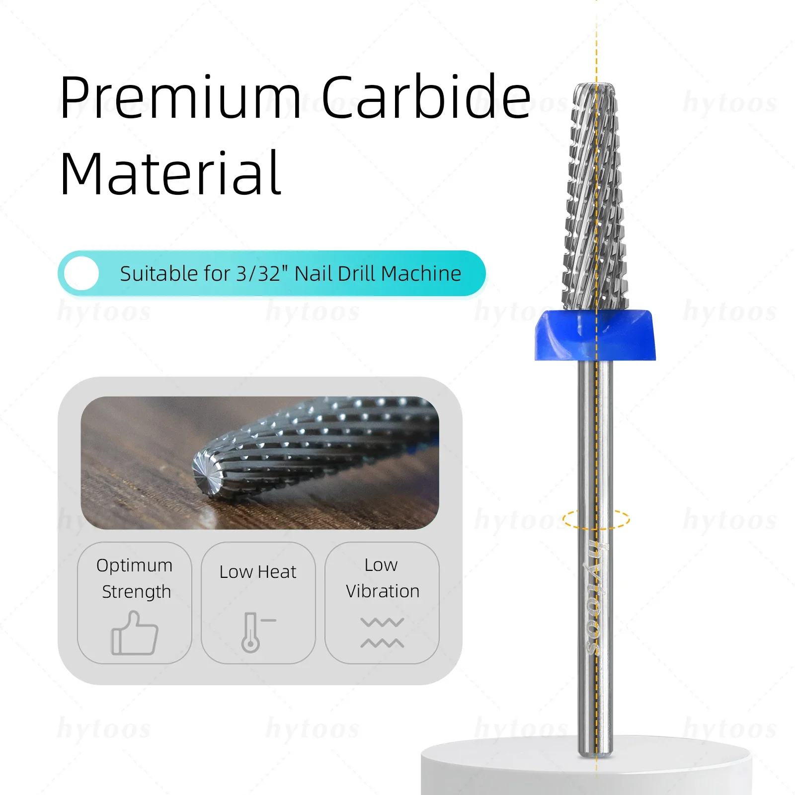 HYTOOS-brocas de carburo de seguridad para uñas, corte redondo, cutícula cónica, limpieza de uñas, eliminación de Gel, herramienta de taladros eléctricos para manicura profesional