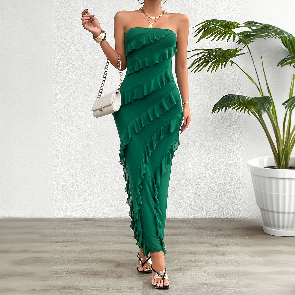 Elegant Ruffle Edge Dresss Summer 2025 Sexy Hip Hugging Strapless Dresss Vestidos De Noche En Oferta Abiti Lunghi Vestidos Sexys