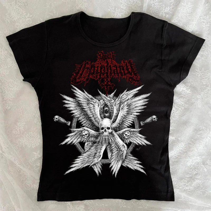 Europäisches und amerikanisches Gothic Street Wear Loses T-Shirt Trendige Mode Unisex Besonderes Totenkopf Schwarz bedrucktes Top Emo-Stil