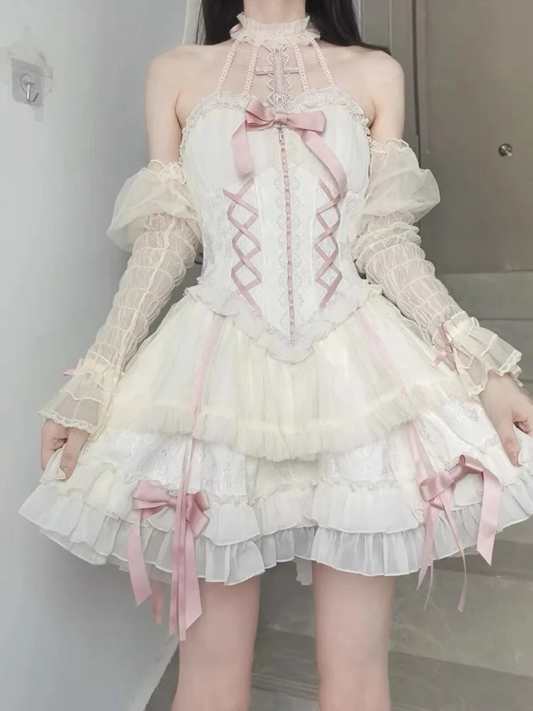 Vestido escuro gótico estilo Lolita, Halter vestido bonito cotidiano