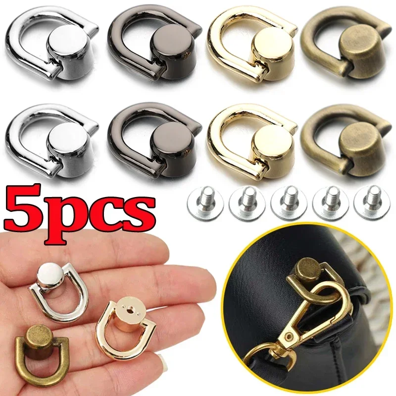 1/5PCS Metal D-shaped Ring Bag Handles Chain Hook Bag Side Clip Screw Nail Rivet Handbag Strap Connector Clasp Buckle DIY Craft