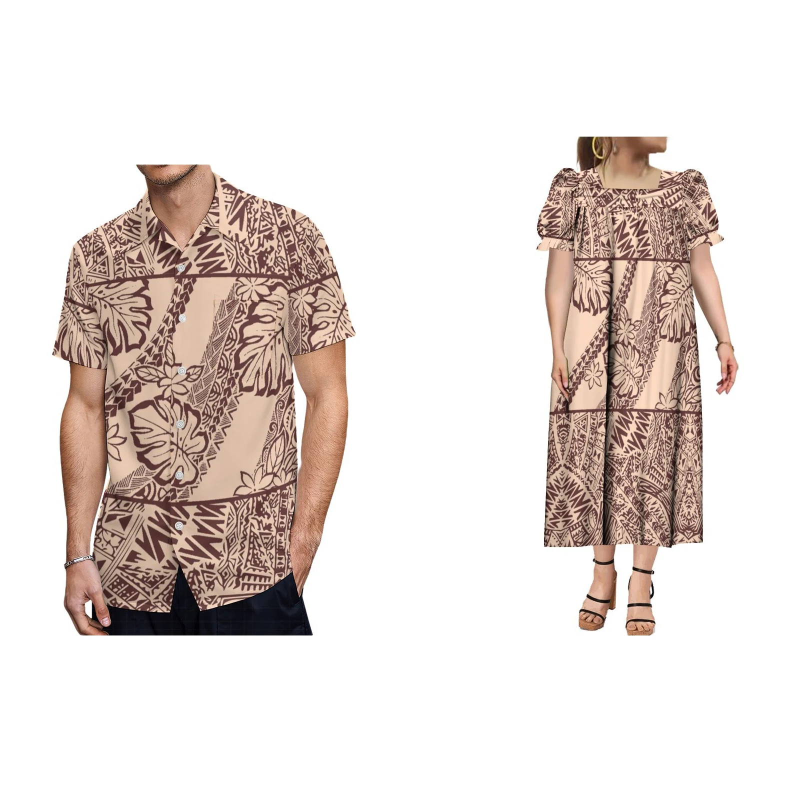 2024 Micronesian Style Mumu Polynesian Clothing For Couple Woman Dress Sommer Man Shirt Short Sleeve Shirt For Couple Sexy