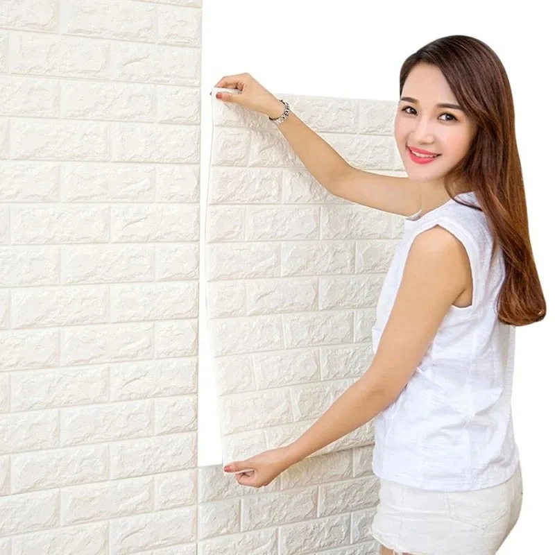 70cmX1m Brick Foam Panels 3D Wall Stickers Self-adhesive DIY Embossed Stone Wallpaper Home Decor Living Room Kitchen Decoration