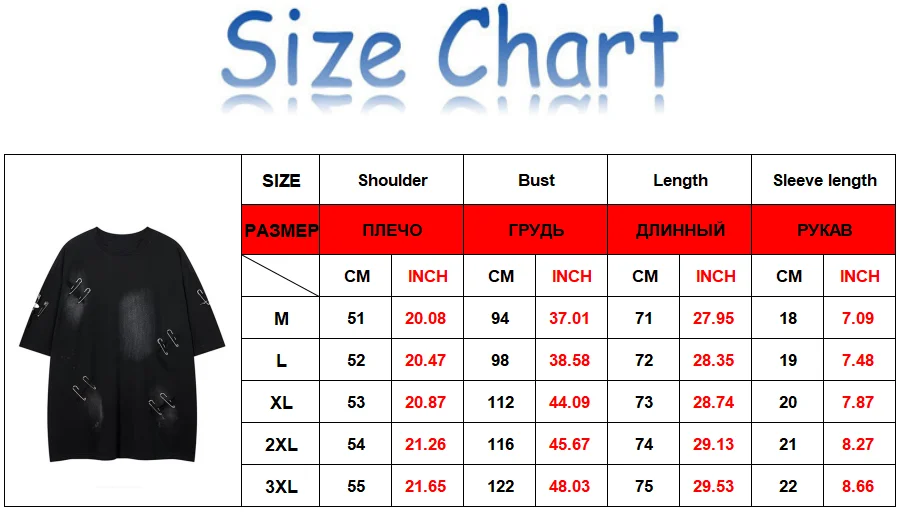 Fashion Men Oversized Vintage Ripped Hole Short Sleeve T Shirt Hip Hop Y2K Mens 100% Cotton O Collared Couple Techwear T Shirts