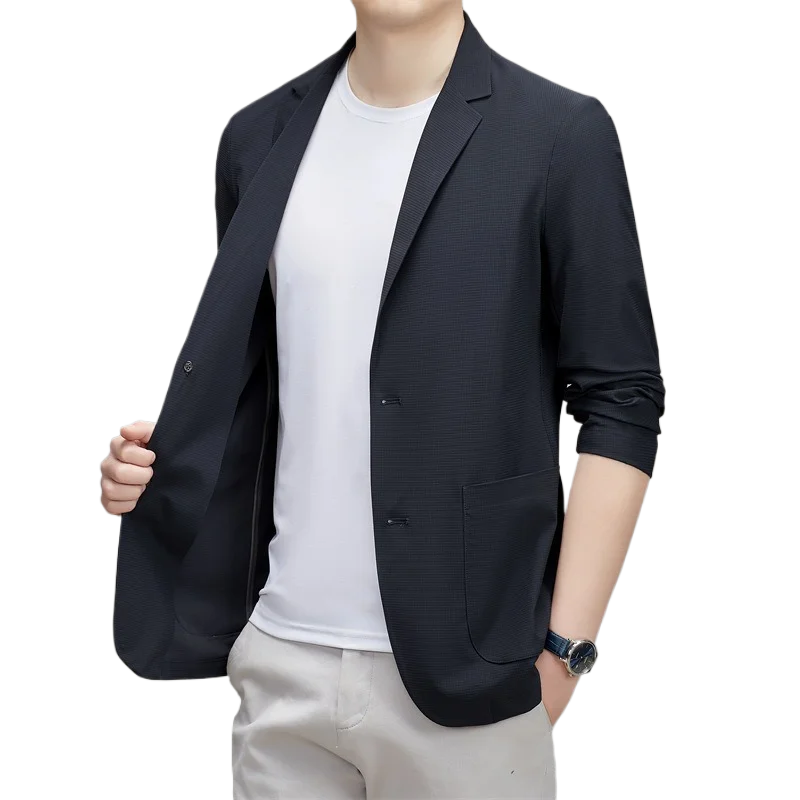 Men Casual Blazer Ice Silk Nylon Spandex Seamless High Stretch Sun Protection Casual Thin Summer Breathable Jacket Daily Wear