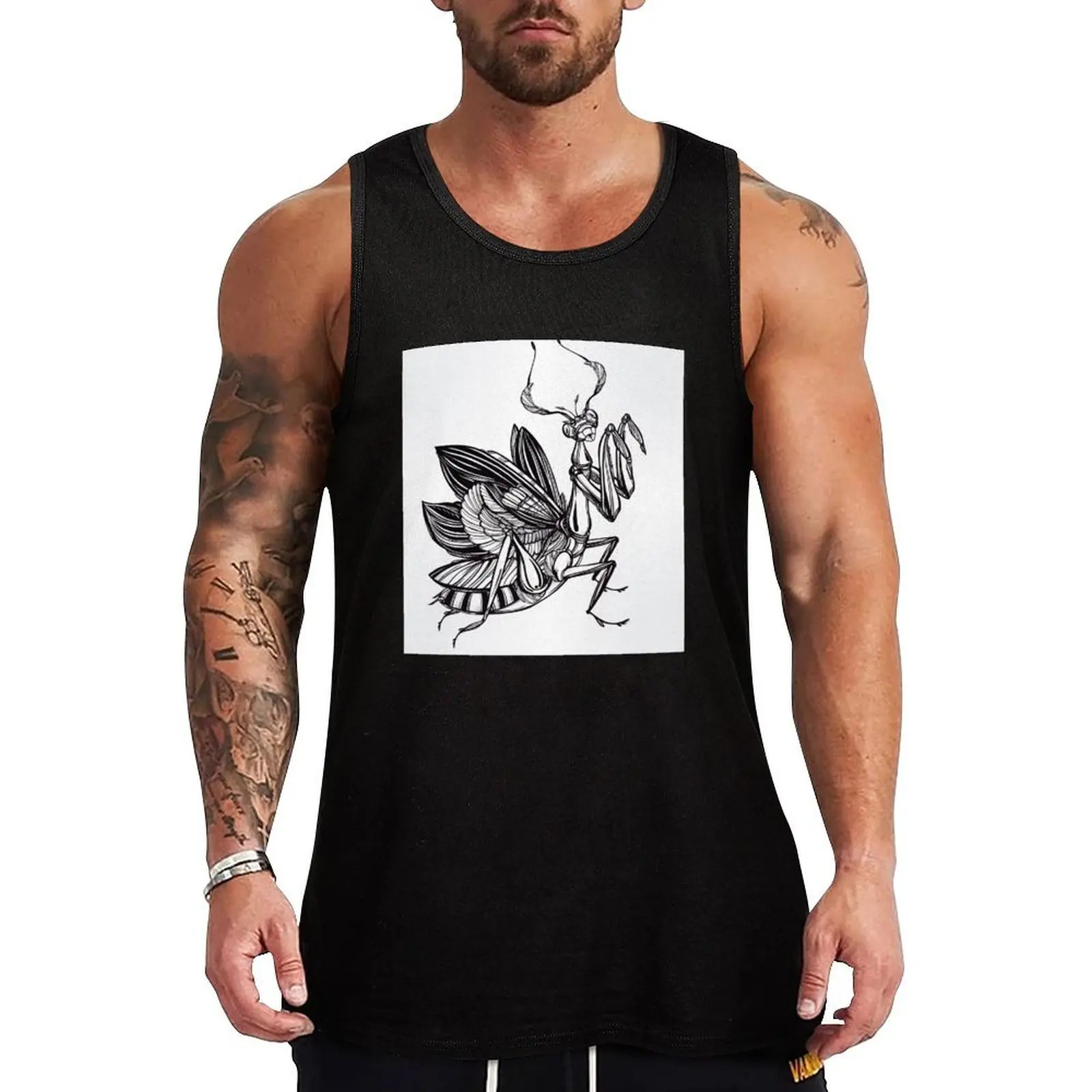 

Praying Mantis Illustration Tank Top Men's clothing cool things Sleeveless T-shirt
