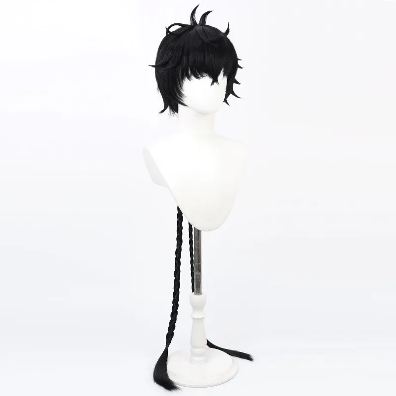 Black Long-tailed Wig For Male And Female Protagonists Of The Game "Ming Chao" With A Frizzy Top And An Arched Front