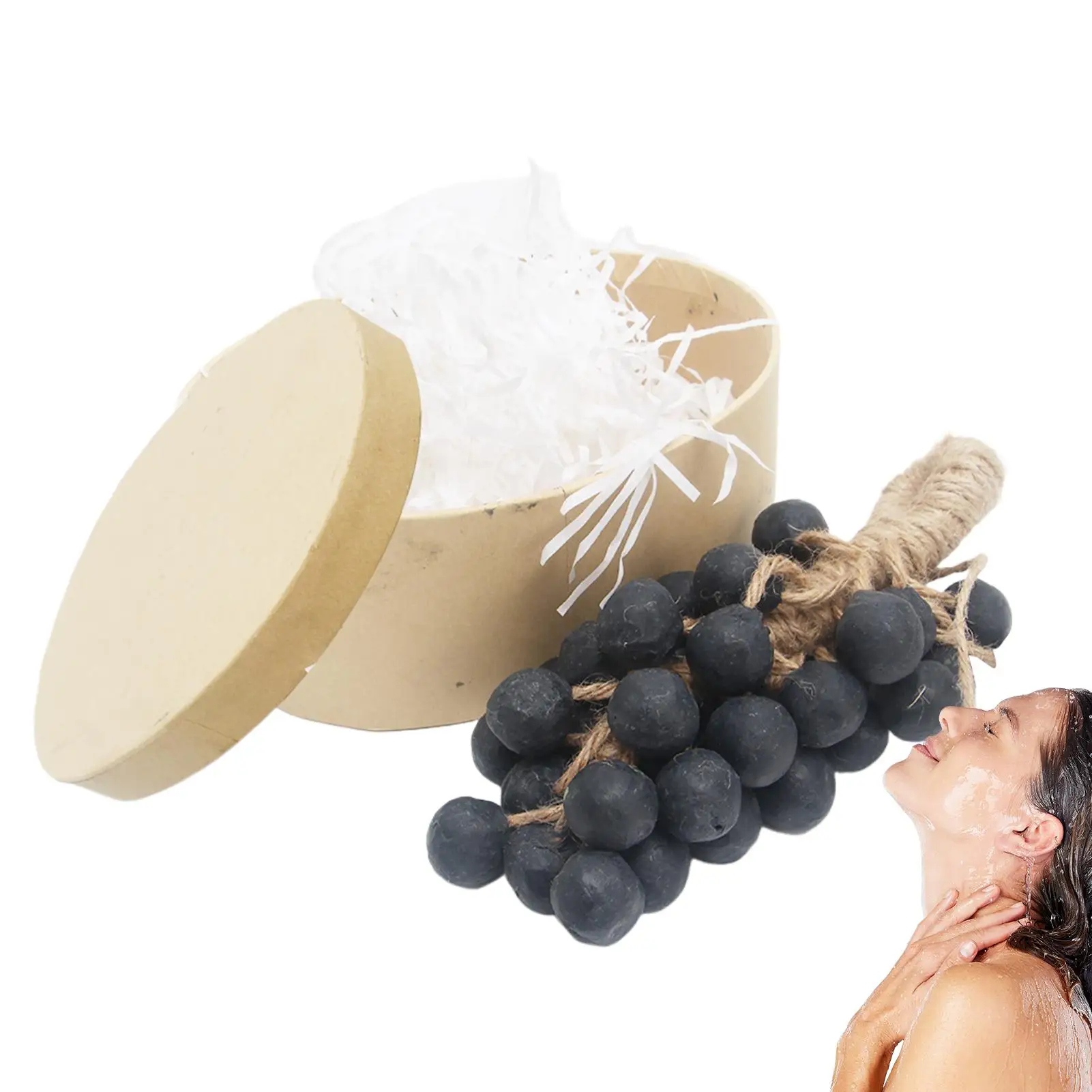 Jabón de lavado hecho a mano con forma de uva, glicerina Natural y plantas, jabón suave con caja, suministros de limpieza profunda colgables para cara y cuerpo