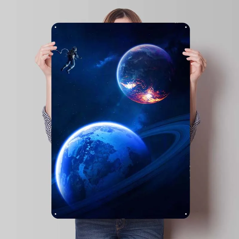 Visiting Distant Planets Tinplate Signs Space Poster Home Decorations Metal Sign Plaque for Wall Art Decoration Bathroom Decor