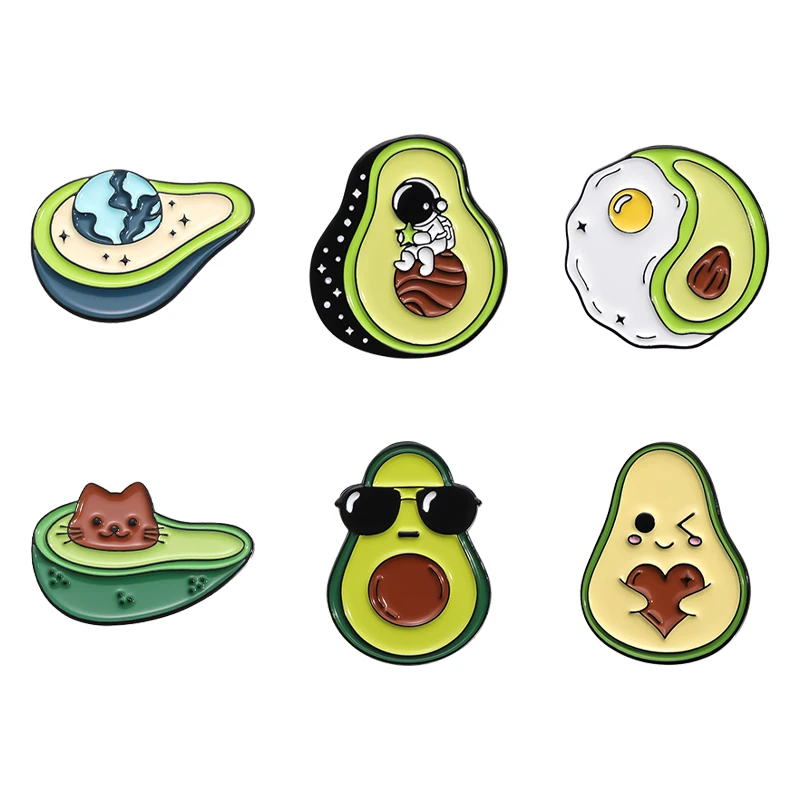 Creative Cute Avocado Fruit Brooch Enamel Pin Custom Cartoon Cat Astronaut Avocado Brooches Lapel Badge Jewelry Ornaments Pin