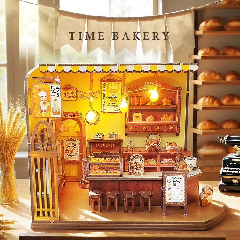บ้านตุ๊กตาไม้รุ่นใหม่ ร้านเบเกอรี่จิ๋ว พร้อมชุดเฟอร์นิเจอร์ แบบประกอบ 3 มิติ ของเล่น DIY บ้านตุ๊กตาสำหรับเด็กและผู้ใหญ่ ของขวัญคริสต์มาส
