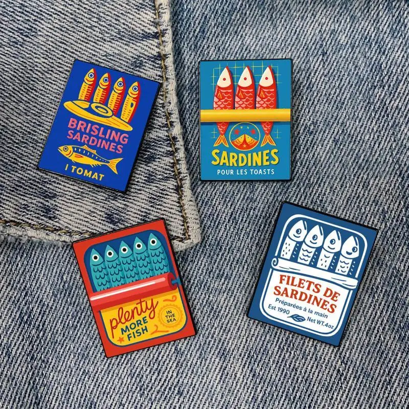 Sardine Can Art Enamel Pin Creative Cartoon Fish Brooches: Bag Cute Lapel Badge Fashion Constume Jewelry Gift
