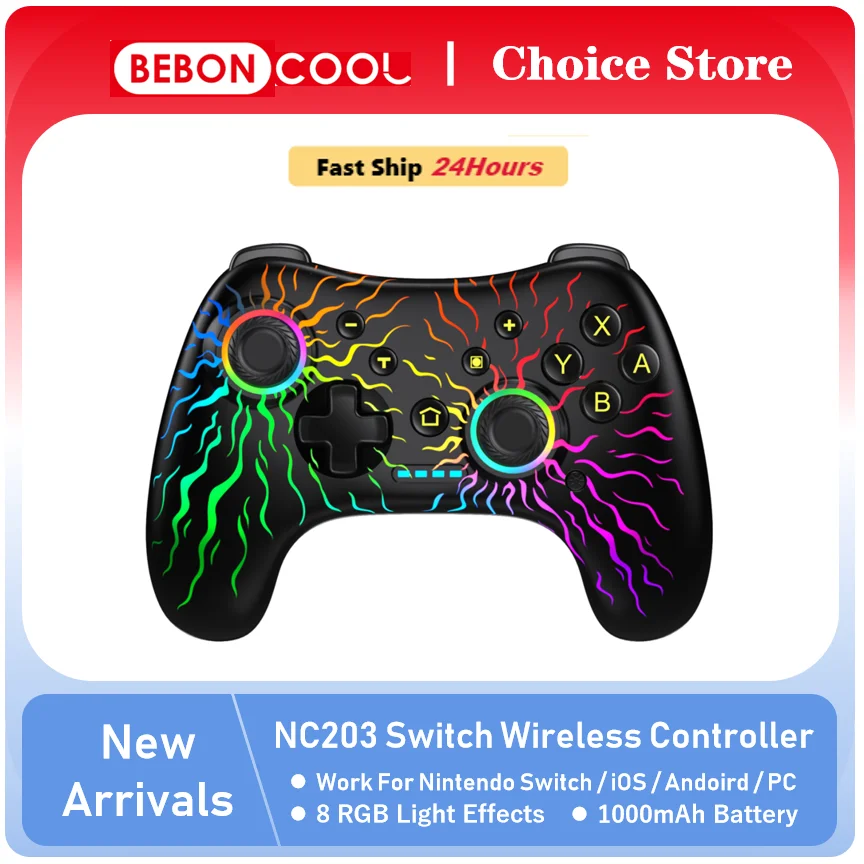 BEBONCOOL NC203 Controller wireless effetto Hall leggero per Nintendo Switch/Switch OLED/Lite/Android/IOS/PC Steam Gamepad