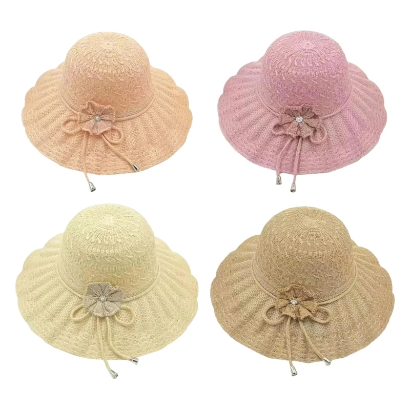 573B Casual Wavy Brims Sun Hat Ladies Lightweight Cotton Linen Beach