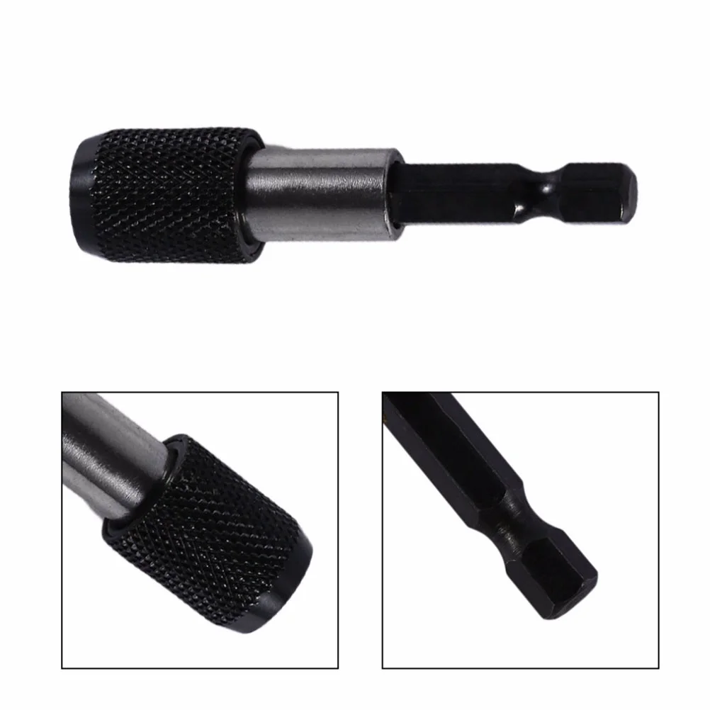 1/4 Hex 60mm Electric Drill Magnetic Screwdriver Bit Holder Magnetism Adjustable Extension Rod (Black)