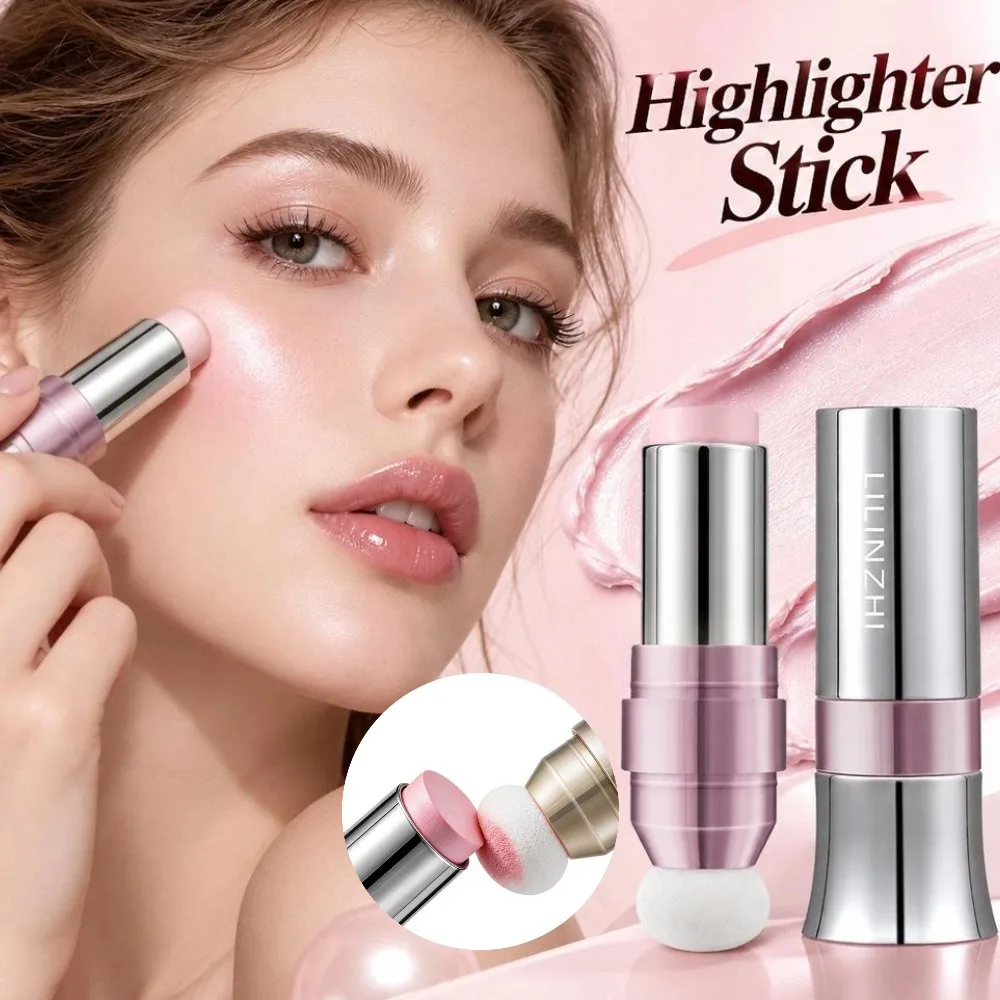 Face Pearl Diamond Highlighter Stick Low-Pigment Sponge Ball Applicator 3D Brightening Cheek Blusher Illuminator Makeup Pen