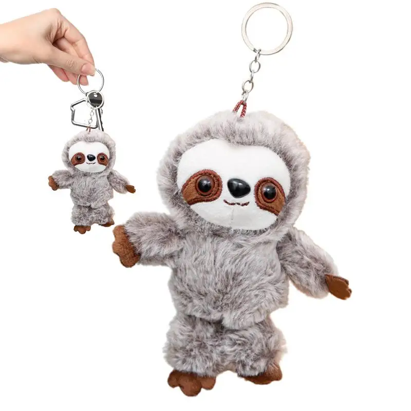 Stuffed Sloth Small Pendant Keychain Mini Stuffed Plush Toy Animals Doll Gray Sloth Backpack Dangler Children Gifts