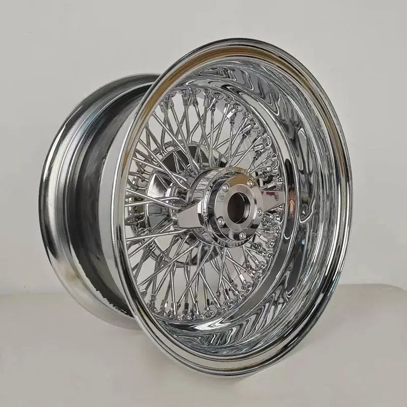 FOR 22X8 Inch Cross Lace Wire Wheel with 96 Spoke Standard Type Chrome Steel Rim 22x8J Wheel Includes Caps and Adapters