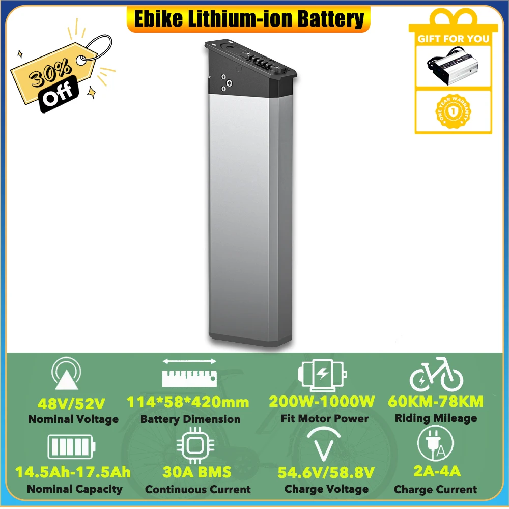 

48 В, 17,5 Ач, 14,5 Ач, съемный складной литиевый аккумулятор Engwe Ep-2 Pro для электровелосипеда Mate X CMACEWHEEL RX20, 750 Вт Lankeleisi X3000 Plus