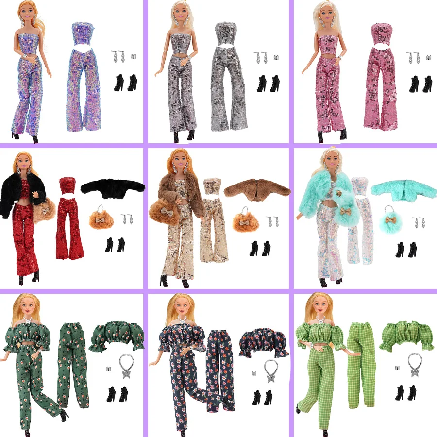 

New 30Cm Doll Clothing Accessory Set, Dazzling Sequins, Shoes, Bags, Necklaces, Bubble Sleeves, Floral Sets, Children's Gifts
