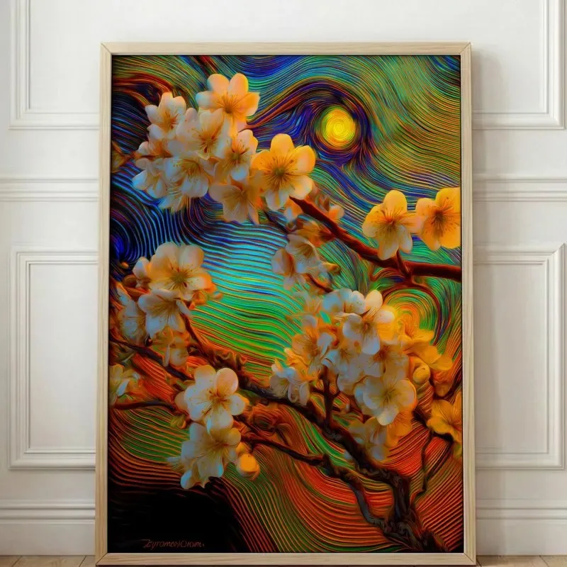 Colorful Floral Canvas Prints Impasto Texture Rose Poppy Astronaut Almond Blossom Abstract Wave Modern Nordic Home Decor Poster